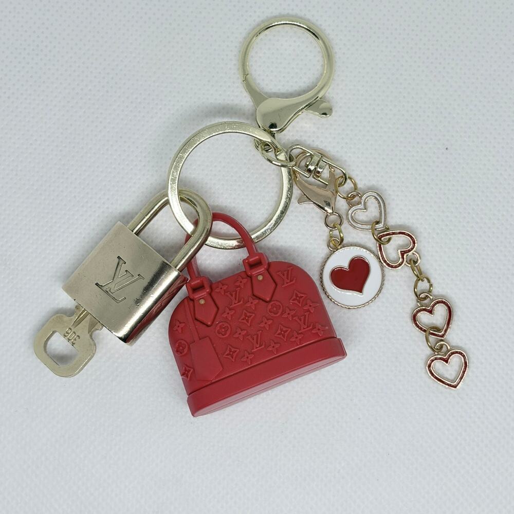 Louis Vuitton Lock & Key #306 w/a Red Mini Handbag & Heart Charm Keychain